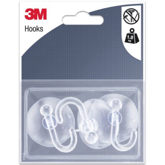 3 crochets à ventouse cristal transparent - 3M