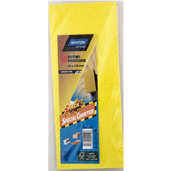 10 patins non perforés pour ponceuse - 93x230mm Grain 120 - NORTON