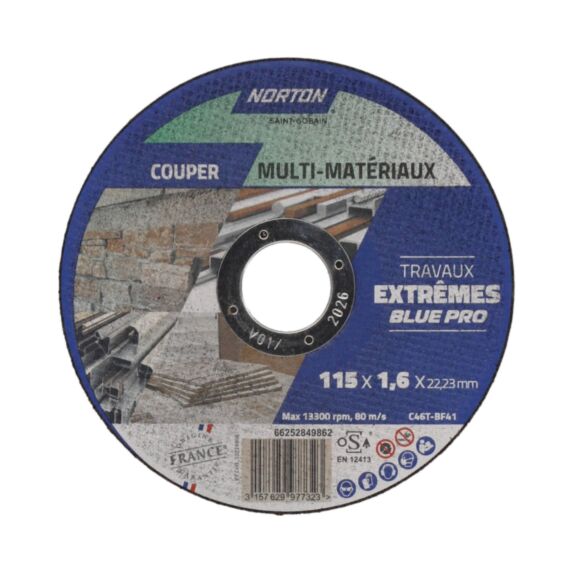 Disque de tronçonnage multi-matériaux 115x1,6x22,23mm - NORTON