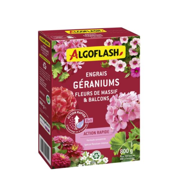 Engrais Géraniums et Plantes Fleuries Action rapide 800gr - ALGOFLASH