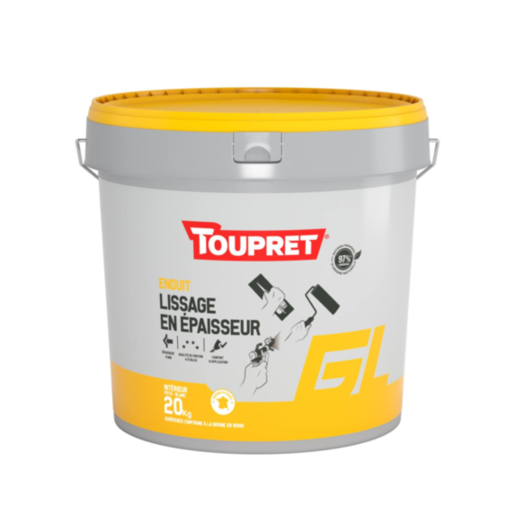 Enduit lissage en épaisseur intérieur blanc 20kg - TOUPRET
