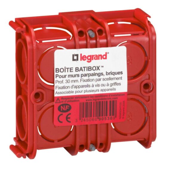 Boîte maçonnerie carré 1 poste p30 rouge - LEGRAND