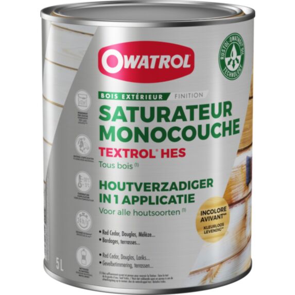 Saturateur monocouche tous bois Textrol HES incolore 5L - OWATROL