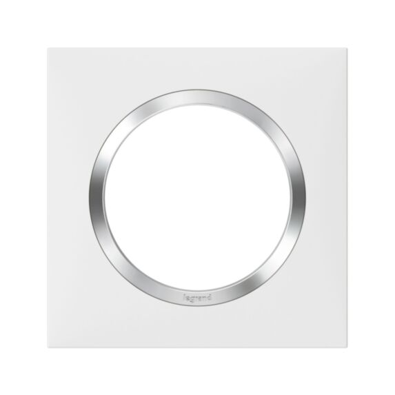 Plaque 1 poste Dooxie blanc bague effet chrome 87x87x10mm - LEGRAND