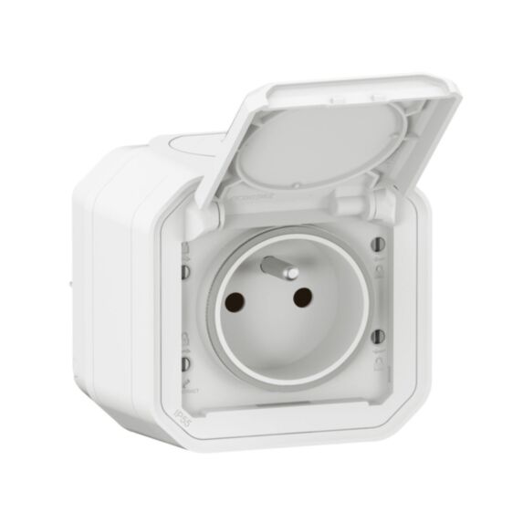Prise de courant avec volet Plexo complet saillie blanc 16A - LEGRAND