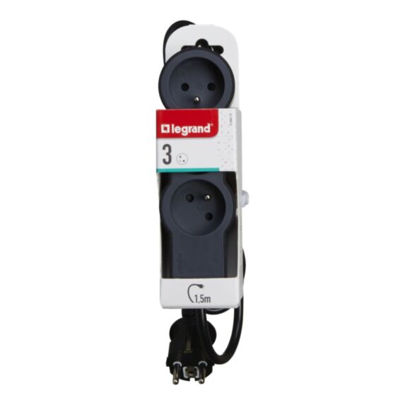 Rallonge multiprise extra-plate 5 prises 1,5m noir - LEGRAND