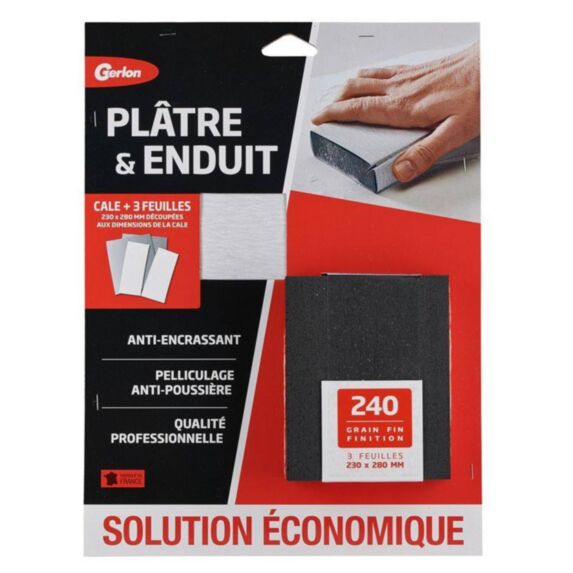 Cale + 3 feuilles abrasives 230 x 280 mm goldgrain 240 - GERLON