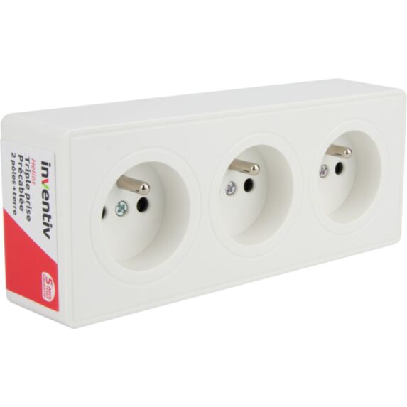 Prise saillie triple 2P+T Helios blanc - INVENTIV
