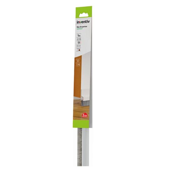 Bas de porte isolant à brosse douce Adhésif 1m Blanc - INVENTIV