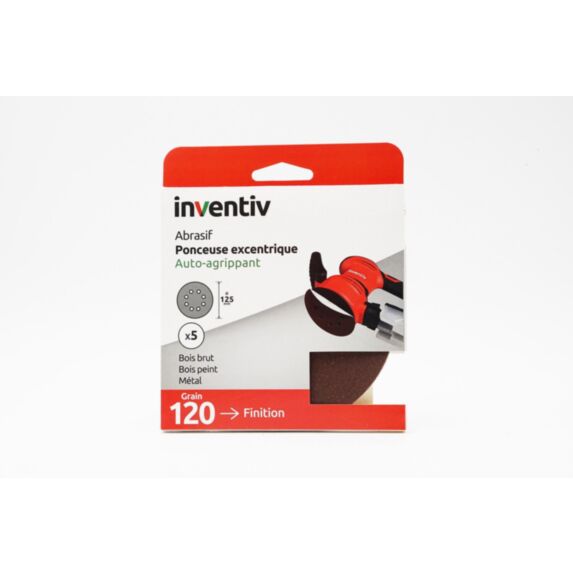 5 disques de ponçage 8 trous Ø125mm grains 120 - INVENTIV