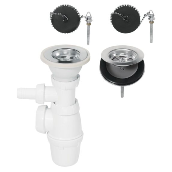 Bonde et siphon pour évier 2 bacs communicants Ø60mm - INVENTIV