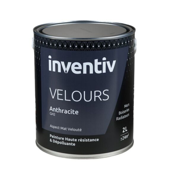Peinture haute résistance & dépolluante Velours 2L Anthracite GH2 - INVENTIV