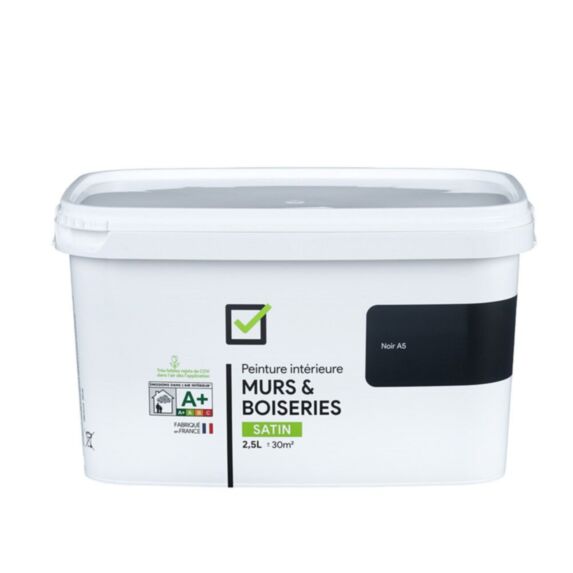 Peinture intérieure satin 2,5L Noir A5