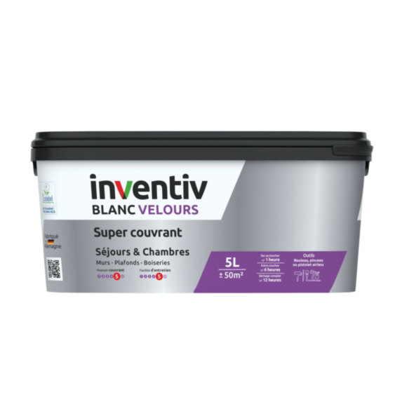 Peinture murs/plafonds super couvrant blanc velours 5L - INVENTIV