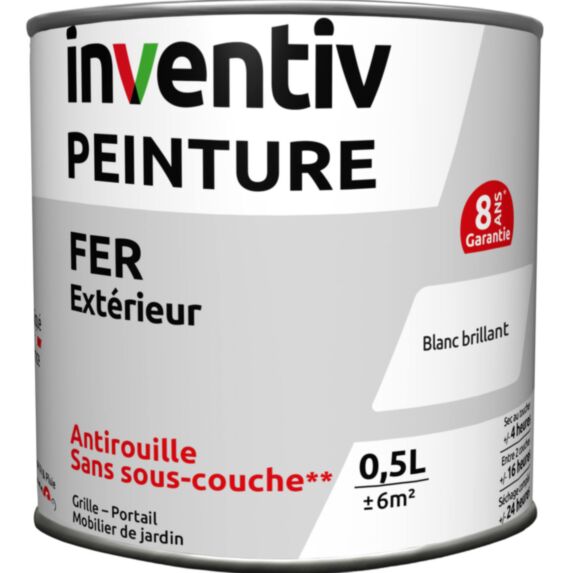 Peinture extérieure fer Garantie 8 ans blanc brillant 0,5 L - INVENTIV