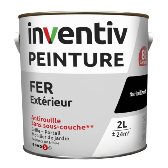 Peinture extérieure fer Garantie 8 ans noir brillant 2 L - INVENTIV