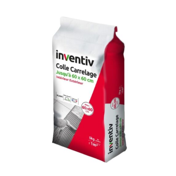 Colle carrelage Int/Ext jusqu'à 60x60cm blanc 5kg - INVENTIV