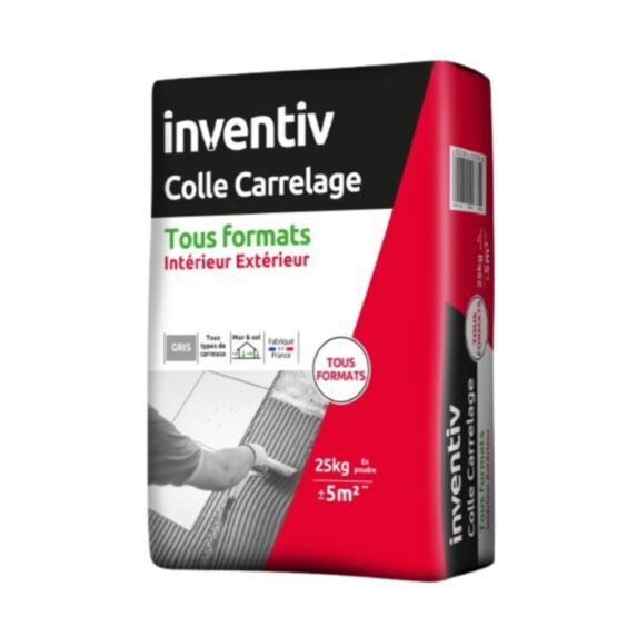 Colle carrelage Int/Ext tous formats gris 25kg - INVENTIV