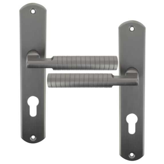 2 poignées de porte Adan entraxe 195 cylindre alu/acier gris foncé - INVENTIV
