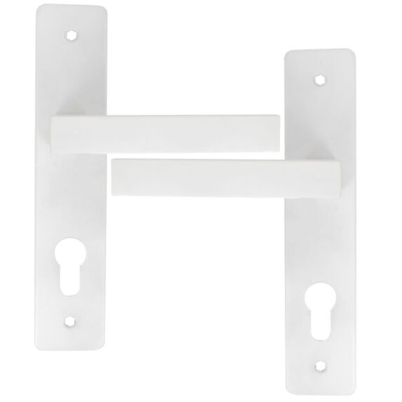 2 poignées de porte Aya entraxe 165 cylindre alu/acier blanc mat - INVENTIV