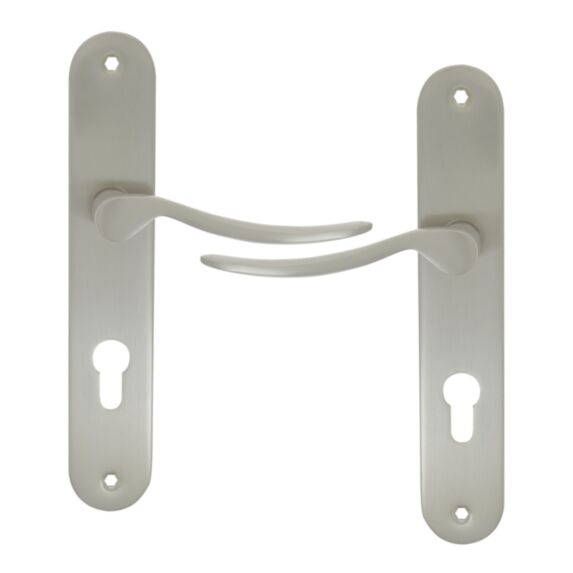 2 poignées de porte Ezia entraxe 195 cylindre alu/acier nickel mat - INVENTIV