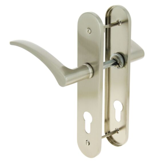 2 poignées de porte Oddie entraxe 165 cylindre alu/acier nickel mat - INVENTIV