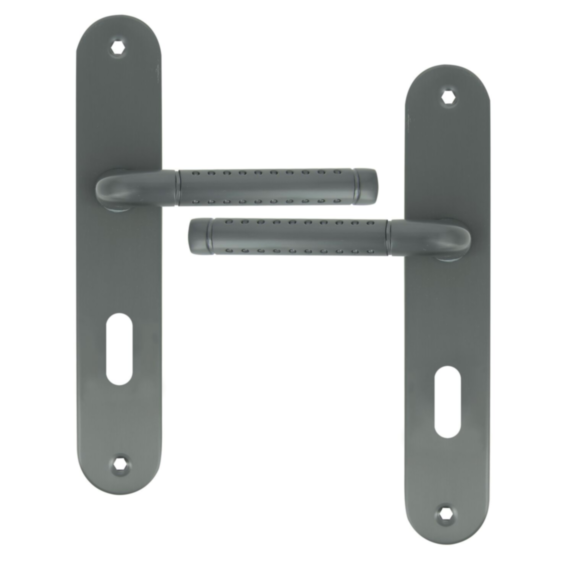 2 poignées de porte Cléa entraxe 195 clé alu/acier gris foncé - INVENTIV