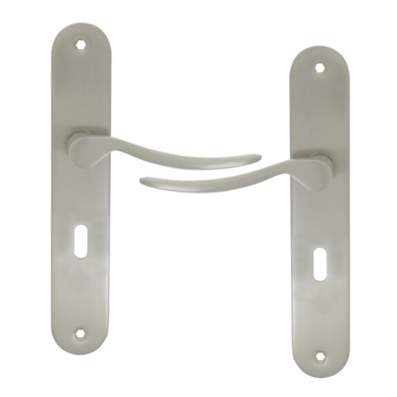 2 poignées de porte Ezia entraxe 195 clé alu/acier nickel mat - INVENTIV