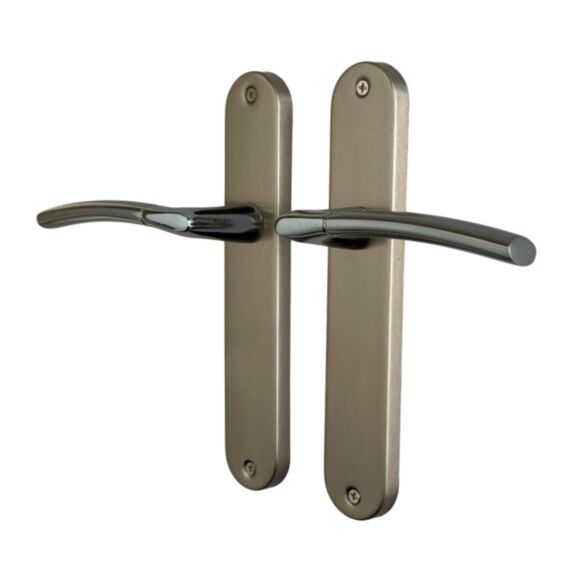 Poignée de porte Amel entraxe 195 bec de cane nickel/nickel mat alu  - INVENTIV