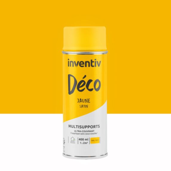 Peinture aérosol Multisupports ultra-couvrant jaune satin 400ml - INVENTIV