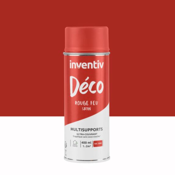 Peinture aérosol Multisupports ultra-couvrant rouge feu satin 400ml - INVENTIV
