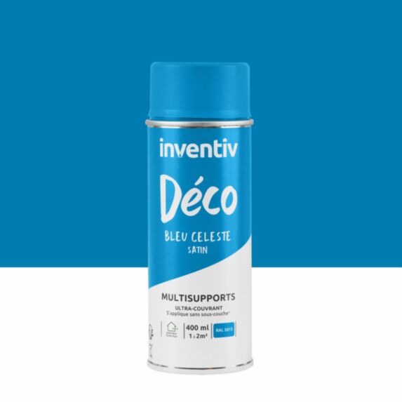 Peinture aérosol Multisupports ultra-couvrant bleu céleste satin 400ml - INVENTIV