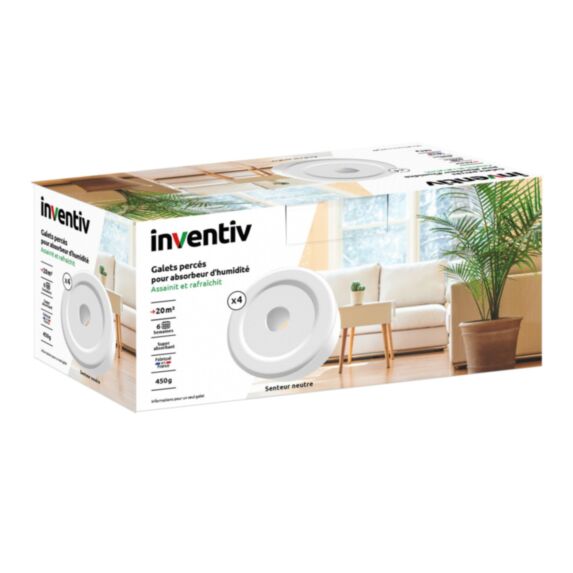 4 recharges absorbeur d'humidité galets 4x450g senteur neutre - INVENTIV