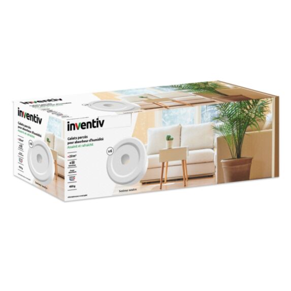 6 recharges absorbeur d'humidité galets percés 6x450g neutre - INVENTIV