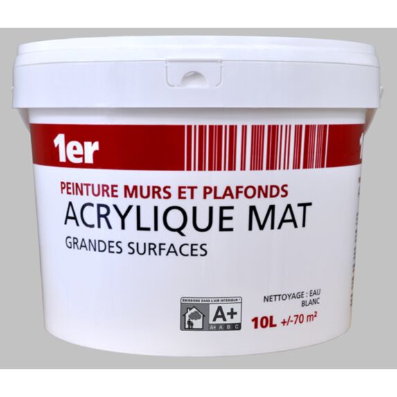 Peinture murs et plafonds acrylique mat blanc 10L - 1ER