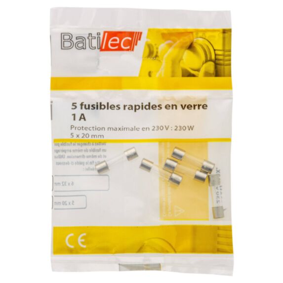 5 fusibles rapides en verre 1A 5x20mm BAT030878 - BATILEC