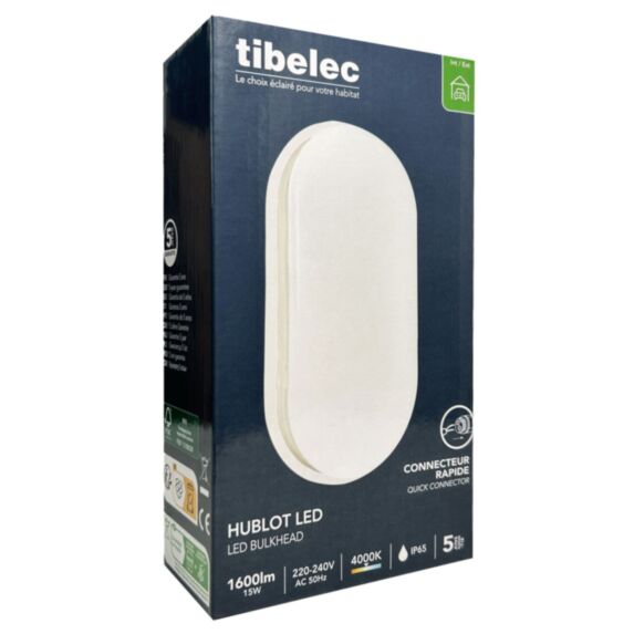 Hublot garage LED ovale IP65 15W 20cm blanc - TIBELEC