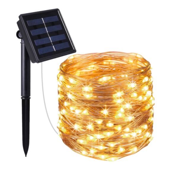Guirlande solaire Skinny cuivre 400 micro LED blanc chaud L.41,9m 8 modes - LUMISKY