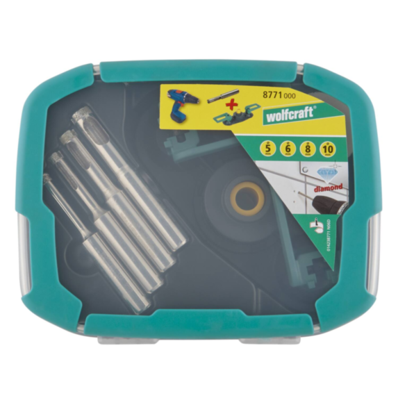 Coffret de forets diamant carrelage + guide avec 2 ventouses - WOLFCRAFT