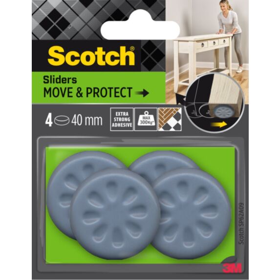 4 Patins glisseur alvéolé gris adhésif Ø40mm