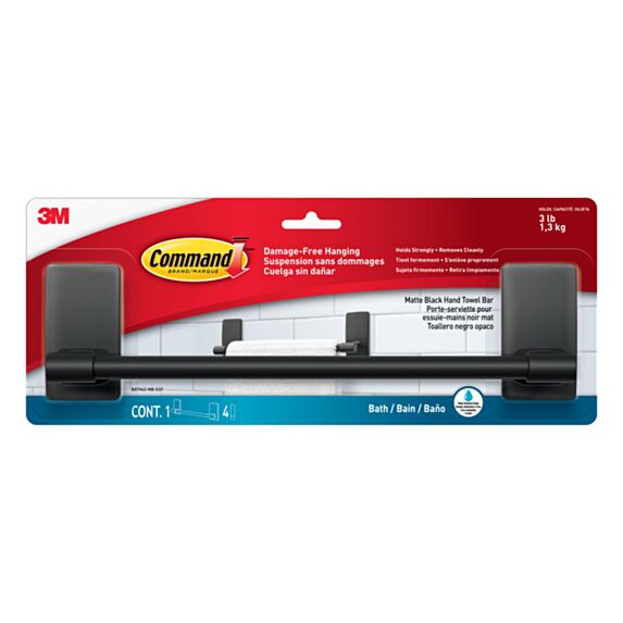 Porte-serviette salle de bain métal noir - 3M COMMAND