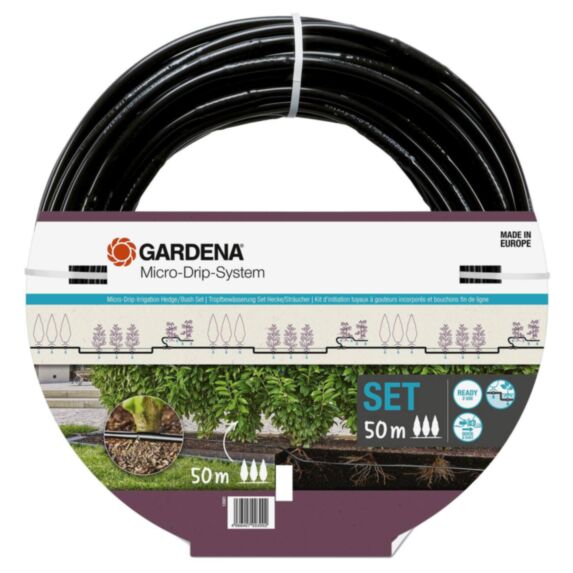 Kit d'initiation 50m de tuyau à goutteurs incorporés + bouchon fin de ligne - GARDENA