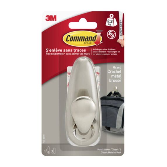 Crochet métal brossé GM décoratif - 3M COMMAND