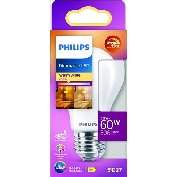 Ampoule filament standard E27 dimmable opaque 60W blanc chaud - PHILIPS