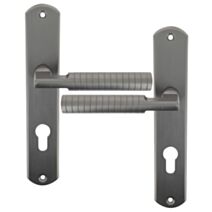 2 poignées de porte Adan entraxe 195 cylindre alu/acier gris foncé - INVENTIV