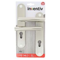 2 poignées de porte Ally entraxe 195 cylindre alu/acier nickel mat - INVENTIV