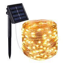 Guirlande solaire Skinny cuivre 400 micro LED blanc chaud L.41,9m 8 modes - LUMISKY