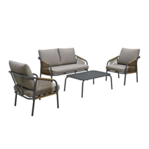 Salon de jardin bas 4 pers. Bora métal gris + coussins beiges