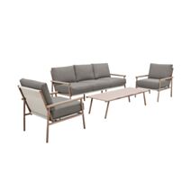 Salon de jardin bas 5 pers. Neo alu décor bois + coussins