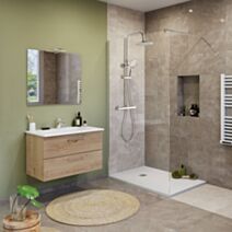 Meuble Salle de Bain Mall Bambu L.80xP.45xH.48cm Vasque + Miroir